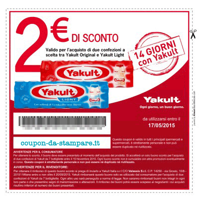 Buono sconto Yakult valore 2 euro