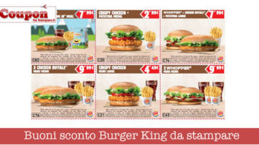 Buoni sconto Burger King da stampare