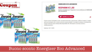 Coupon batterie Energizer (valore 1€): stampalo adesso