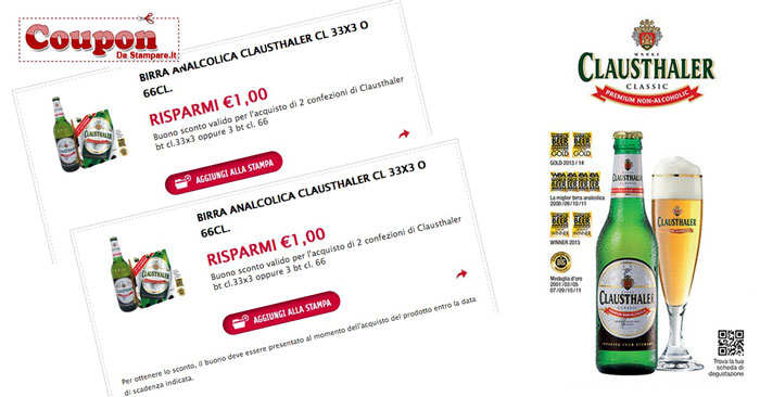 Coupon birra Clausthaler da stampare